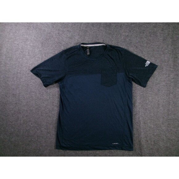 The North Face Shirt Mens S FlashDry Pocket Short Sleeve Navy Striped Tee - Picture 1 of 12